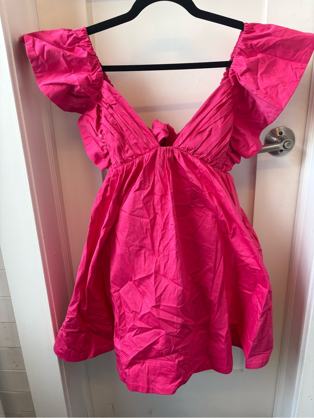 For Love & Lemons Hot Pink Ruffle Sleeve Mini Dress